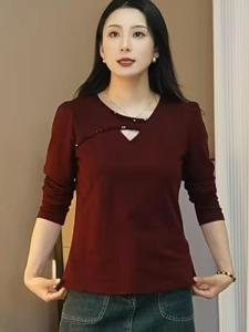 Autumn Long Sleeves Bottoming Shirt Womens Slightly Loose Figure Slimming Cotton T-Shirt Fashion Hollowed-out Affordable Luxury Style Small Shirt Women