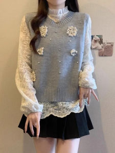 3D Flower Embellished Pure Color Knitted Sweater Vest Womens Spring Autumn New Style Shirt Outerwear Tank Top Vest