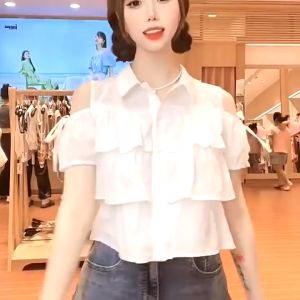 💥[A286] Áo sơ mi kiểu nữ 3 TẦNG HỞ VAI phối nơ tay ngắn cổ polo hàng Quảng Châu xinh xắn - L2M
