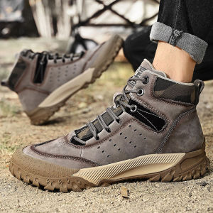 Three Praises Mens Outdoor Boots Winter Waterproof Sport Mountaineering Shoes Warm Fleece High-Top Cotton Shoes Anti-slip