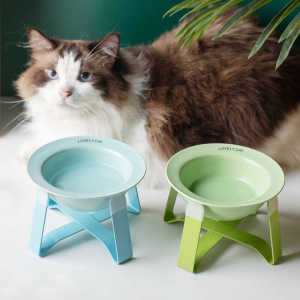 South Korea BD Same Flying Saucer Pet Bowl Embedded Drinking Bowl Ceramic Cat Bowl Black-Proof Chin Dog Bowl High-Leg Iron Frame