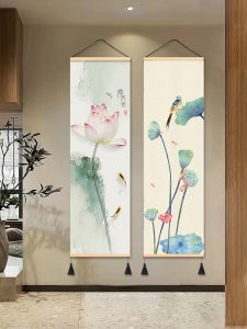 New Chinese Style Water Ink Lotus Flower Decorative Painting Zen Hallway Entrance Door Hanging Artwork Room Background Picture