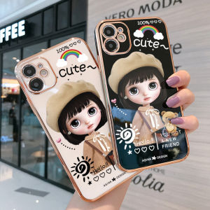 เคสสำหรับ OPPO A3SA12E OPPORealme C1 ฟรี เชือกเส้นเล็ก + การ์ตูนน่ารักสาวสแควร์ขอบปลอกชุบหรูหราชุบกรณีโทรศัพท์อ่อน