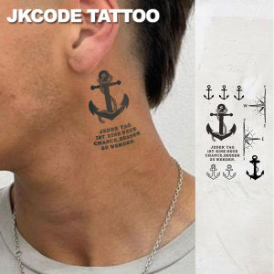 Herbal tattoo with a nautical theme in a cool style - sketch tattoo with a ship hook and compass pattern - casual design for men and women suitable for hands neck and head - long-lasting and waterproof for 15 days
