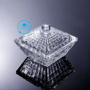 Bộ 4 Thố Mứt Thuỷ Tinh Pha Lê Delisoga Vuông Hoạ Tiết Sọc Caro Phong Cách Royal Sang Trọng / Set 4 Thố Mứt Tết Thố Caro TG1035-4.5 M362