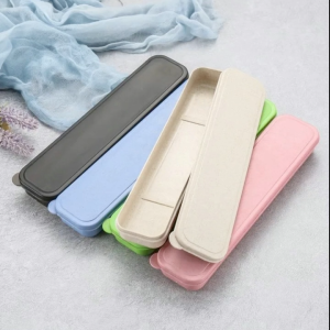 Wheat Straw Portable Sealed Cutlery Box Tableware Storage Box Stationery Box Picnic Container Storage Box Wheat Plastic Eco-friendly Travel Chopsticks Spoon Fork Knife Straw Box