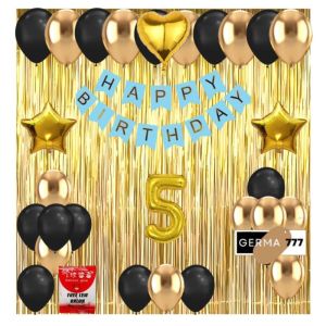 Set Dekorasi Hiasan Balon Pesta Ulang Tahun Anak: Banner Happy Birthday Tirai Foil Ultah Gold Simple