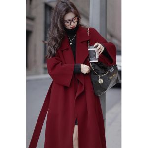Elegant Long Wool Cashmere Coat for Women Camel Color