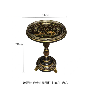 European Luxury Gold Foil round Coffee Table French Classical Painted Peacock Side Table American Distressed Solid Wood Leisure Table