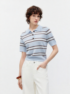 ONLY | Breathable Placket Academic Style Striped Sweater