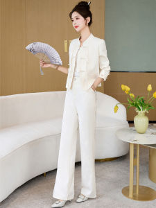 New Chinese Style Fashion Set Womens Spring Autumn Zen Cool Feeling High Waist Wide Leg Pants Two Piece Set Luxury Feel