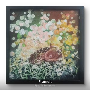 Frameit deer painting with floral background for app tablet webWall art decoration Scene: Forest woodland