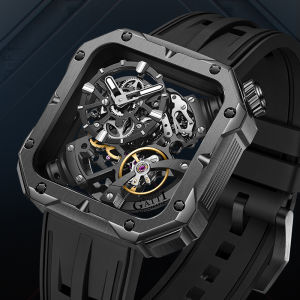 BONEST GATTI Square Mechanical Wristwatch Waterproof Sapphire Luminous Skeleton Rubber Strap Men Automatic Watch