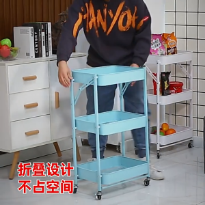 🇸🇬READY STOCK🇸🇬 FuHo Kitchen Foldable Storage Trolley Rack | 3 Level Storage Trolley | Kitchen Racks (HL0225)