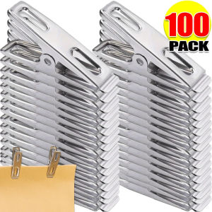 100PCS Stainless Steel Clothes Pegs Metal Laundry Hanging Pins Sock Clothing Drying Clips Snack Bag Sealing Photos Clamp