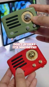 （กระเป๋าผ้าสักหลาด ฟรี）MUZEN OTR Magnetic Refrigerator Magnet MW-Q1I ลำโพงบลูทูธแบบพกพาขนาดเล็กสไตล์ย้อนยุค บลูทูธ 5.3 และ Type-C เหมาะที่สุดสำหรับพื้นผิวโลหะ ของขวัญสไตล์ย้อนยุค สีน้ำเงิน