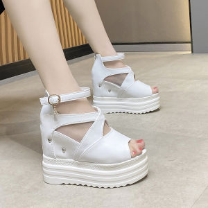 สีไซส์เดียวกับความต้องการ: รองเท้าส้นสูงแบบห่วง ไขว้ ปาก รองเท้ายกสูง เท้าเบา 34-39 บางสูง สีไซส์ที่น่ารัก รองเท้าแตะส้นสูง ปาก สีฟัง ปลา รองเท้า