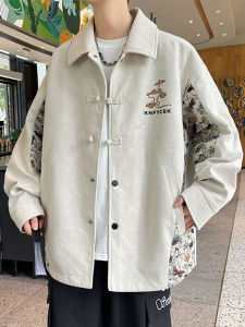 New 2024 Mens Casual Print Collar Jacket Loose Fit Leisure Tunic Top with Button Detail Autumn Season Polyester Fiber