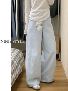 Light Blue High Waist Wide Leg Jeans Womens Spring Autumn Loose Pear Shape Straight Floor-Length Pants Gaojie Jeans