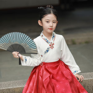 H.S.H Kids | Girls Traditional Hanfu Long Sleeve Dress Set Large Childrens Ming Dynasty Style National Costume Horse Tail Skirt Dress