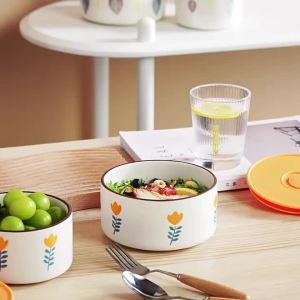Microwave Safe Ceramic Food Storage Bowl with Lid