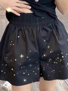 Quần Short Thiết Kế Hoa Đen Dáng A Cao Cổ Cho Mùa Hè Size Lớn & Nhỏ Gọn