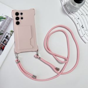 Soft Silicone Phone Case For Samsung S26 Ultra S25 Edge S24 S23 FE S22 Plus Card Holder Lanyard Shockproof Protection Cover