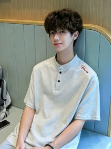 OUMULONG | Embroidered Waffle Henley T-Shirt Short Sleeves
