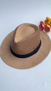 m&y shop หมวกสานแฟชั่น ทรงปานามา ลายสานแต่งคาดดำ สินค้าพร้อมส่งจากไทย B047