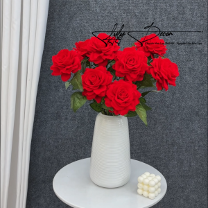 5-10 Cành Hoa Hồng Nhung Đại 1B 10 Lớp bó hoa trang trí tiệc sự kiện. Hoa Lụa LyLy Decor