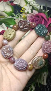 Ocean Jasper Jade stone flower carved bracelet 海洋碧玉意境油画风水头超好又润手工花雕刻手串