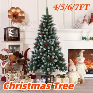 4/5/6/7FT Christmas Tree Simulated Artificial Xmas Tree White Green Pine Branches Party Home Decorations