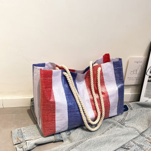 Summer Large Capacity Woven Handheld Shopping Bag Womens Shoulder Bag for Outing Beach Vacation Short Trip Tote Bag