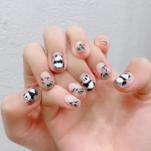 Cute Panda Cartoon Nail Art Stickers Student Fake Nails Finished Product Wearable Nail Decorations Beauty Tools from China