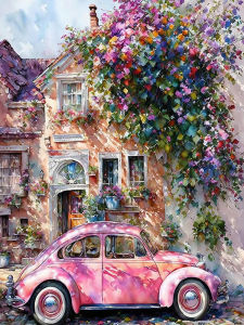 HUACAN Cross Stitch House Landscape Embroidery Kit City Street Cherry Blossom 11CT Threads Needlework Handicrafts