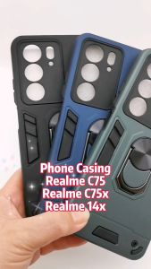 MDC Phone Casing for Realme C75 C75x 14x Shockproof Case Rotate Metal Ring Holder Mobile Phone Cover Sarung Fon