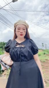 Đầm thiết kế bigsize nữ có dây thắt nơ xinh xắn chất vải cotton lạnh mềm mại dáng A -DTK9