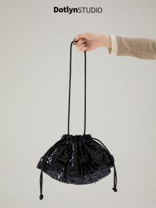 Dotlyn Luxury Sparkling Sequin Evening Bag Fashionable Bucket Shoulder Crossbody Handbag Casual Soft Polyester Lining