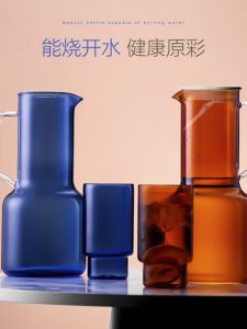 Nordic Style Large Capacity Colorful Heat Resistant Glass Cold Water Pot with Handle Home Use Water Pot Creative Ins Wind