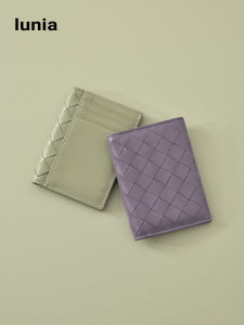 Handwoven Short Leather Wallet Sheepskin Genuine Leather Bifold Button Coin Purse Driver License Clip Business Card Holder for Men And Women