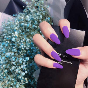 Matte Purple Nail Tips Wearable Nail Art Stickers Simple Daily Long round Head Elegant White Enhancing Finished Product False Nails