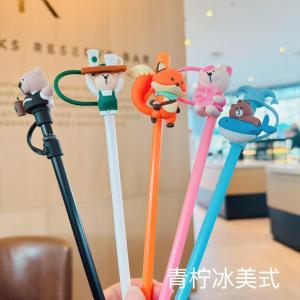 Colorful Silicone Bear Dustproof Plug Cap for Starbucks Straw Cup 23cm Plastic Straw Anti-dust Seal Lid Beverage Accessory