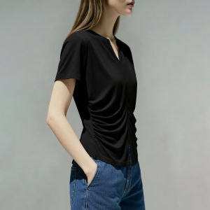 AMII | Leisure V-Neck Slit Short Sleeve T-Shirt