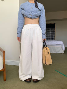 Simple Casual Pants Womens Autumn Wide Leg Slimming Elastic Waist Pants Versatile Loose Cotton Straight Leg Trousers