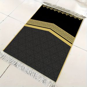 Thảm Cầu Nguyện Hồi Giáo VIKAMA Black Gold Geometric Patchwork Chống Trơn Trượt Di Động Dùng Cho Phòng Ngủ Phòng Khách Chất Liệu Polyester Giặt Máy Được
