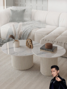 OUQI | Round Creamy Style Tea Table