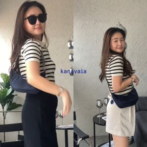 Kanavaia Mini Structured Baguette Shoulder Bag in Navy Blue