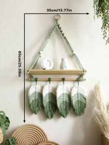 Macrame Wall Hanging Shelf with Leaf Tassels Floating Wall Shelf Boho Rustic Home Decor fo Living Room Bedroom Nursery Gift