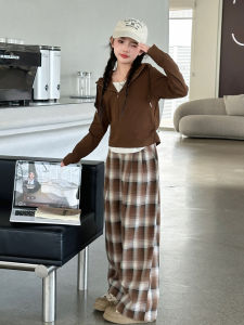 MPW | Trendy Plaid Outfit For Girls Ages 3-14 Spring Autumn Wearable Two-Piece Set Comfortable Breathable Machine Washable Zipper Closure