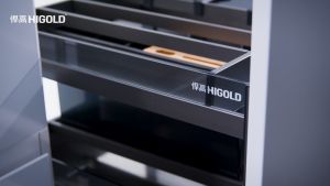 HIGOLD Shearer Kitchen Pull Out Basket Tempered Glass With Space Aluminium Frame And Stainless Steel Base Cabinet Pull Basket